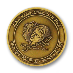 John Keats: Chameleon Poet Custom Coin - 1.56 inch, Antique Gold